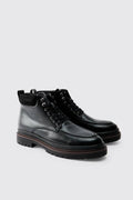 Shuvva Men's Black Lace-Up Moc Toe Hiking Style Boots