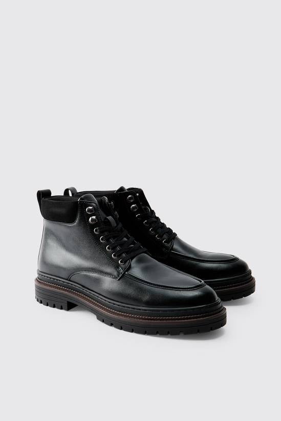 Shuvva Men's Black Lace-Up Moc Toe Hiking Style Boots