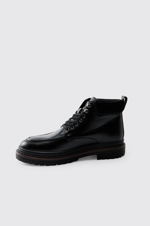 Shuvva Men's Black Lace-Up Moc Toe Hiking Style Boots