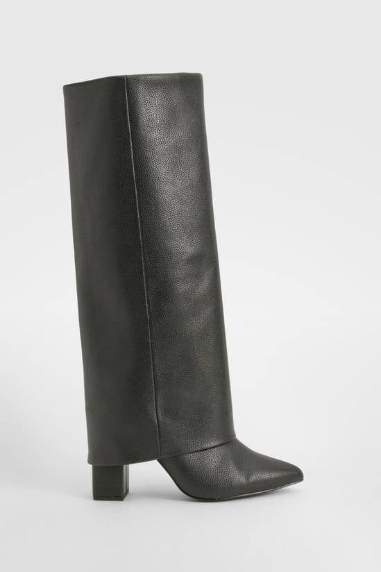 Shuvva Women's Black Textured Fold-Over Knee-High Block Heel Boots