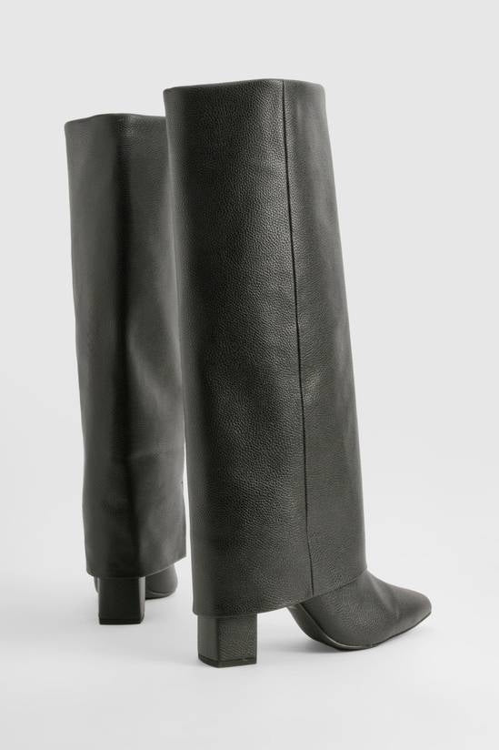 Shuvva Women's Black Textured Fold-Over Knee-High Block Heel Boots
