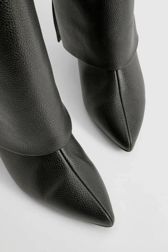 Shuvva Women's Black Textured Fold-Over Knee-High Block Heel Boots