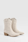 Shuvva Women's Cream Faux Suede Embroidered Western Ankle Boots
