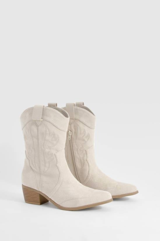 Shuvva Women's Cream Faux Suede Embroidered Western Ankle Boots