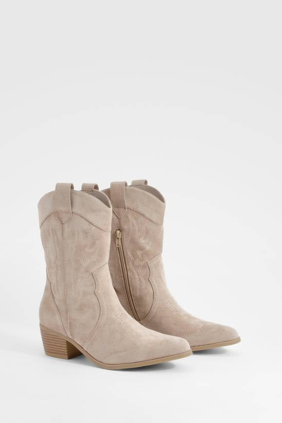 Shuvva Women's Cream Faux Suede Embroidered Western Ankle Boots