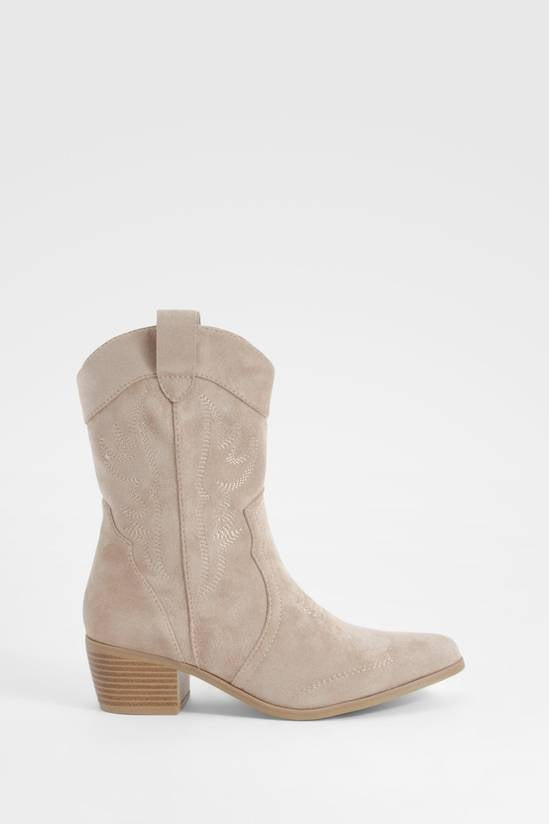 Shuvva Women's Cream Faux Suede Embroidered Western Ankle Boots