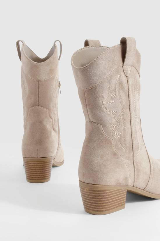 Shuvva Women's Cream Faux Suede Embroidered Western Ankle Boots